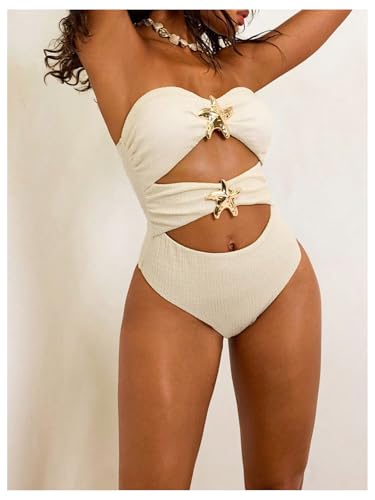 MakeMeChic Women's One Piece Swimsuit Starfish Cut Out Bandeau Bathing Suit Swimwear4