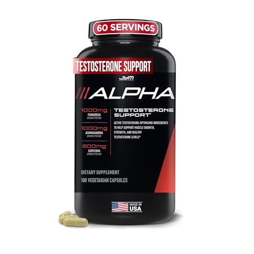 Alpha JYM Testosterone Support | Male Vitality, Hormone Optimization, Ashwagandha, Fenugreek, Eurycoma, Damiana, Quercetin, DIM | JYM Supplemental Science | 180 Vegetarian Capsules