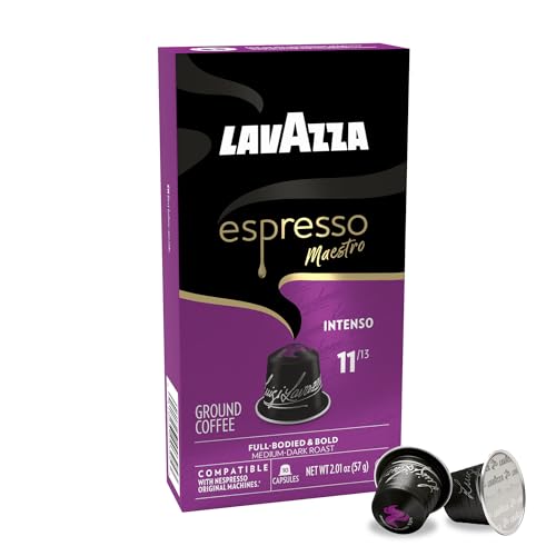 Image of Lavazza Espresso Maestro Intenso Aluminum Capsules Compatible with Nespresso* Original Machines, Medium-Dark Espresso Roast, Arabica and Robusta (10 Count)(Pack of 12)