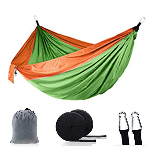 Hamac de camping 2 places en nylon avec sangles et mousquetons pour la randonnée et le jardin