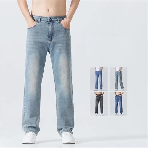 Men's Summer Thin Straight Jeans Soft Breathable Comfortable Business Loose Denim Trousers2
