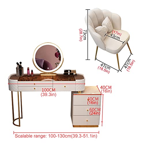 Vanity Desk With Lights Mirror And Drawers, Makeup Vanity With Storage Cabinet And Vanity Chair, Dresser Desk For Bedroom, Vanity Mirror With Lights And Table, Glass Tabletop ( Color : Gray , Size : 1 #TOP6