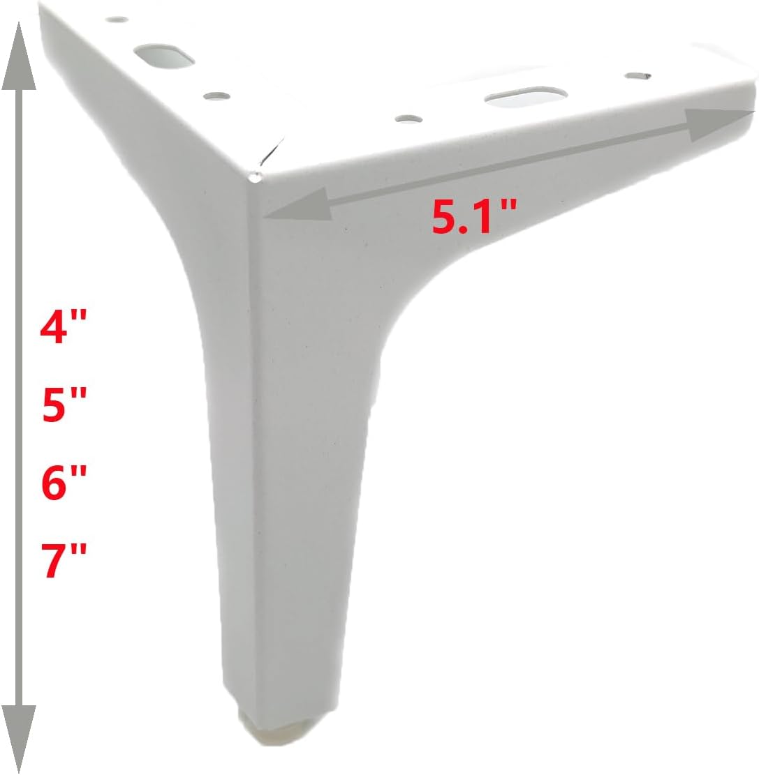 Modern White Metal Furniture Legs, Patio Furniture Feet,7 Inch Table Legs for Couch Bed Cabinet Cupboard,Triangle Shape,with Screws,Pack of 4(7" Height,White)