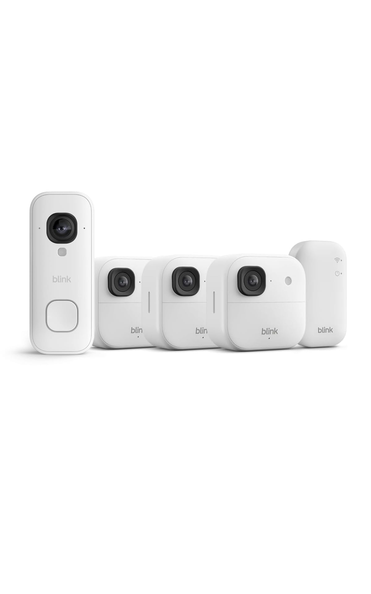 Caméra extérieure 2K+ Blink (nouvelle génération) +Blink Sonnette vidéo 2K+ filaire (nouvelle génération) — module de synchronisation de base inclus — système de 3 caméra, blanc