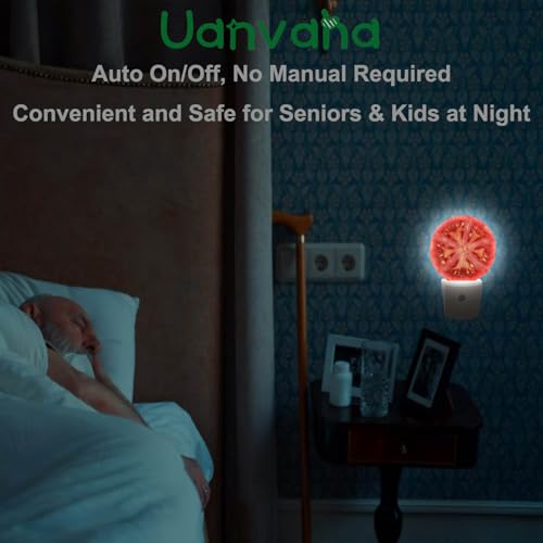 Image of Tomato Night Light Novelty LED Lighting Red Tomato Slice Healthy Vegetable Decorative Night Lights Plug into Wall Auto Sensor Sleep Friendly for Boys Girls Men Women