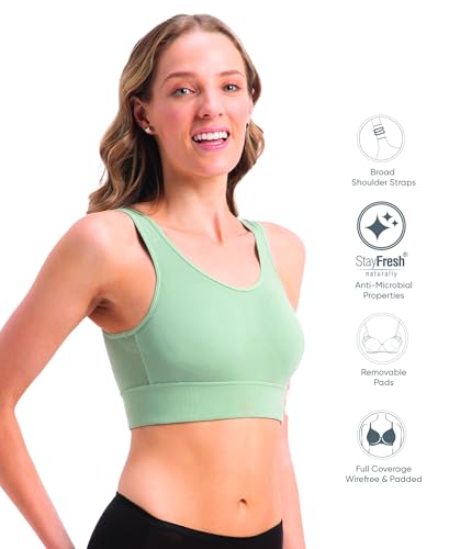Image of Jockey JW12 Women Wirefree Padded Tencel Lyocell Elastane Stretch Full Coverage Lounge Bra with Stay Fresh Properties and Removable Pads