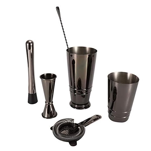 5 St/Set Svart Rostfritt Stål Boston Cocktail Shaker Mätbägarsil Blandningssked Set Bekväm Martini Drink Shaker Praktisk Barverktyg Snygg Bartender Kit med Måttkopp