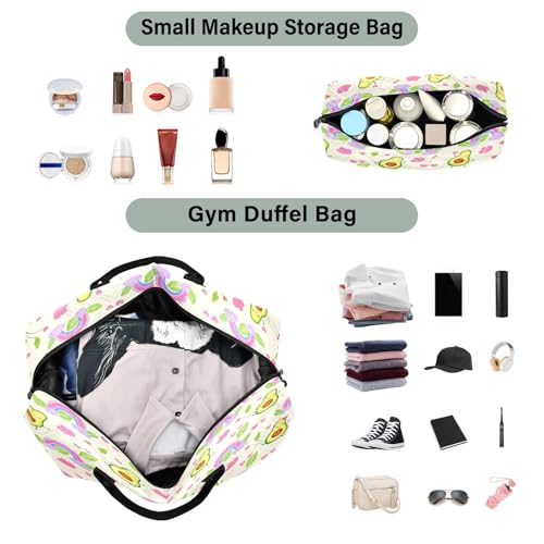 Large Foldable Travel Duffel Bag, Waterproof Gym Bag for Men & Women, Carry-On Luggage Weekender Overnight Bag, Playful Avocado Pattern4