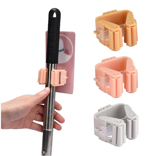 Bamodi Soporte para escoba, gancho de pared, autoadhesivo, soporte para herramientas, ganchos organizadores para escobas, escobas, fregonas, utensilios de cocina, fijación sin taladrar