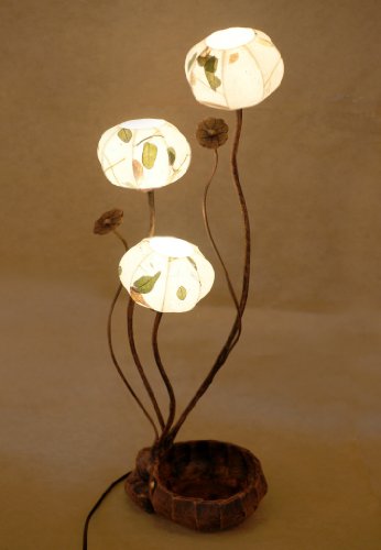 Lámpara de Papel de Arroz Hecho a Mano Diseño de Tres Ramas Asia Oriental Marrón Decorativo Mini Flor Mesilla de Noche Decoración Original