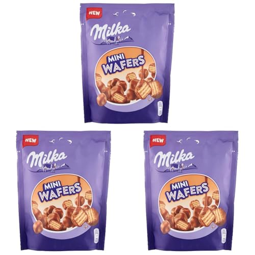 Milka Mini Wafers Galletas Barquillo con Relleno Cremoso y Cubierto de Chocolate con Leche de los Alpes 110g (Paquete de 3)