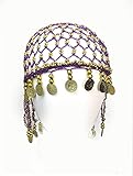 Häkelmütze mit Münzen und Kugeln für Bauchtanz oder arabische Tänzerin (Lila/Gold)
