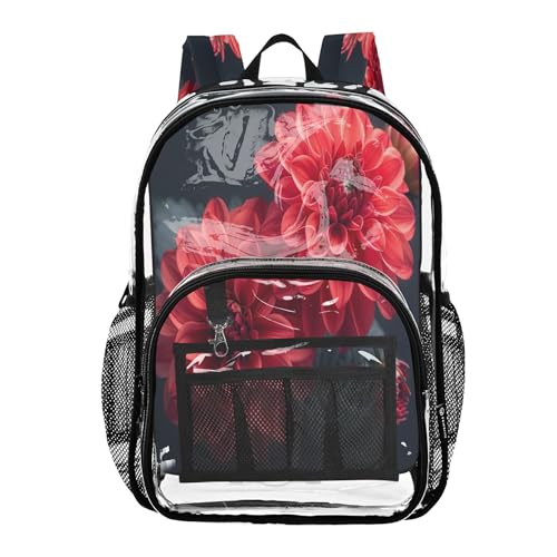 Joitme Bolsa de flores rojas para la escuela, mochila transparente para estadio, mochila para niños, mochilas escolares grandes para niñas, Flores rojas 1, Talla única, Flores rojas