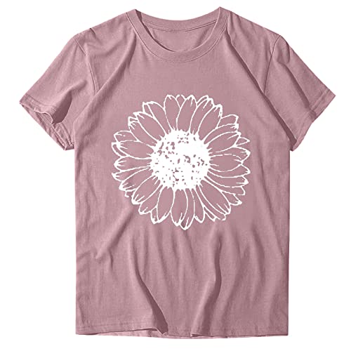 Blusas femininas de manga curta para mulheres, gola canoa, estampa floral, caimento solto, camisetas