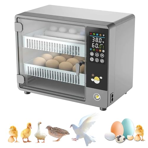 Couveuse Automatique 24 œufs, Incubateur Intelligent avec Écran Tactile Couleur, Retournement & Humidification Automatique, Contrôle PID Précis et Mire-œuf LED pour Poules, Cailles et Canards