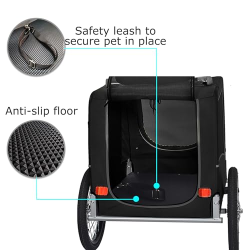 Tiggo VS Classical Large Hundeanhänger Fahrradanhänger für Hunde bis 30kg Hundefahrradanhänger (Schwarz/Grau)