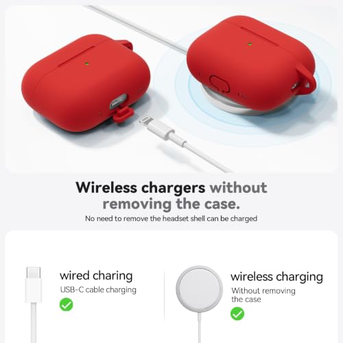 Image of Ljusmicker for AirPods Pro 3 Case 2025 with Cleaner Kit,Soft Silicone Protective Cover for Apple AirPods Pro 3rd Generation Cases for Women Men,for AirPod Pro 3 Cover with Keychain-Red