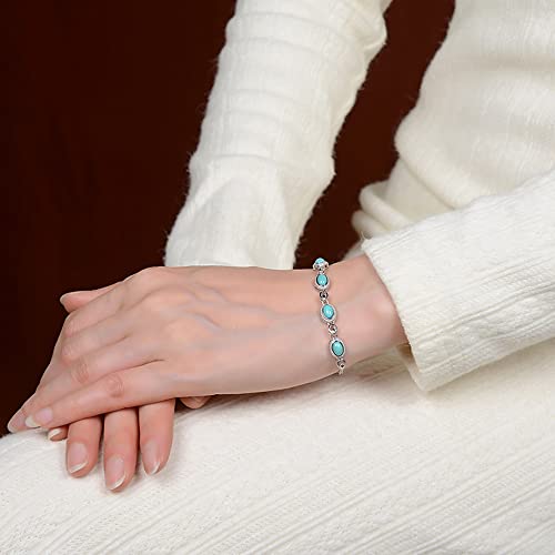 TTDGYYXW S925 Silber Armband Türkis Damen Armband Schmuck Persönlichkeit Licht Luxus Armband Temperament Oval Damen Silber Tennis Armband mit Geschenkbox (S925 Silber 15+3,5cm)