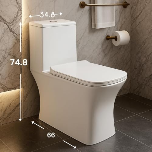 Image of KrissKross One‑Piece Western Commode, S‑Trap 9-12 inch, Soft‑Close Quick‑Release Seat, High‑Gloss Ceramic, White Floor‑Mounted WC for Indian Bathrooms