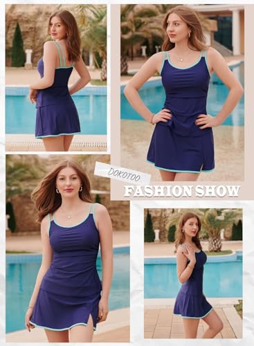 Image of Dokotoo Tankini Swimsuits for Women 2026 Two Piece Bathing Suits Tummy Control Ruched Swim Suits with Skirt