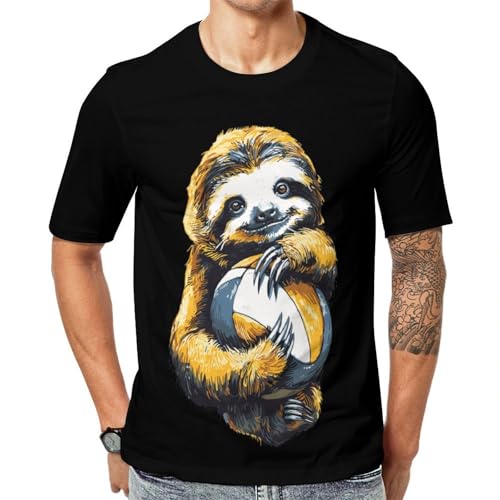 Cute Sloth with Volleyball Unisex Adult T-Shirts Summer Short Sleeve Tee Casual Tops Funny Graphic XL