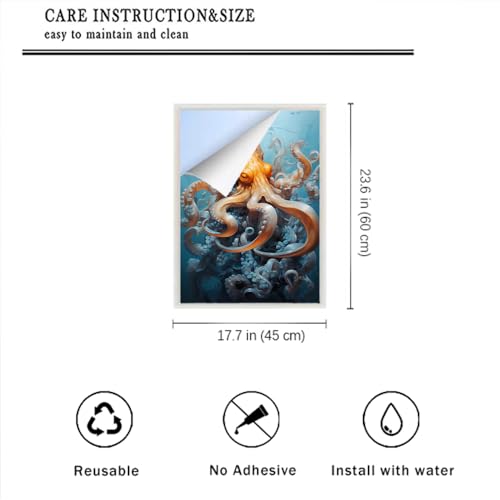 Vinilo Decorativo de Privacidad Octopus Azul Ocean 17.7x23.6 pulg miniatura 2