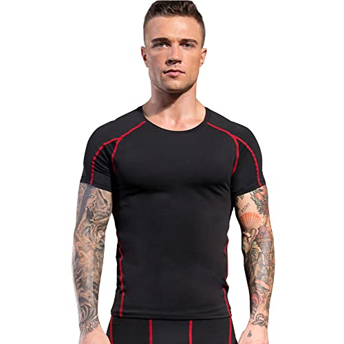 EARGFM Camisas de compressão masculinas atléticas manga curta secagem rápida camada base treino corr