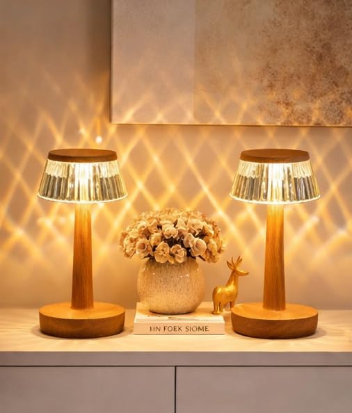 Image of blissbells Modern Rose Gold Table Lamp with Crystal Glass Shade | Warm Ambient Bedside & Decorative Lamp for Home Decor