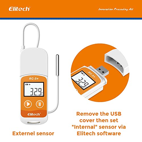Image of [ISO 17025 Certified] Elitech RC-5+ TE Digital PDF USB Temperature Data Logger Reusable Recorder Refrigerator Thermometer 32000 Points High Accuracy (Extra External Sensor)