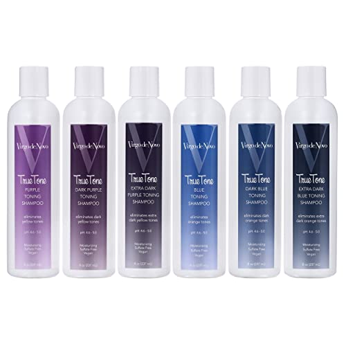 Virgo De Novo True Tone Blue Toning Shampoo Neutralizes & Removes Brassy Orange Tones In Lightened Brunettes While Moisturizing & Delivering Softness & Shine. Vegan & Sulfate Free., 8.0 Ounces #TOP4