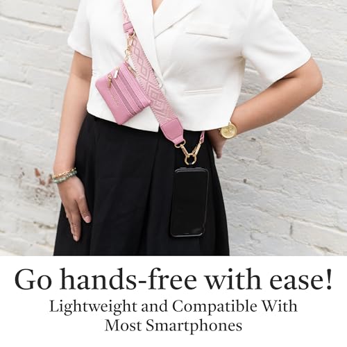 Image of Save the Girls Original Clip and Go Phone Strap Pattern (Classic - Rose) - Crossbody Phone Strap Chain with Zipper Wallet Pouch - Phone Lanyard Zippered