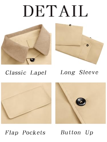 Runcati Mens Trench Coat Single Breasted Corduroy Lapel Long Jacket Fall Casual Vintage Windbreaker Overcoat4