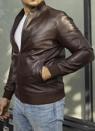 Image of Jild Varsity Style Leather Bomber Jacket Men - Casual Fashion Real Suede Classic MA-1 Leather Jacket Men