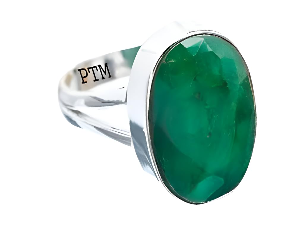 PTM 925 Sterling Silver emerald (panna) 3.25 to 10.25 Ratti or 3.00 to 9.50 carat Astrological Gemstone Bis Hallmark Ring for Men & Women