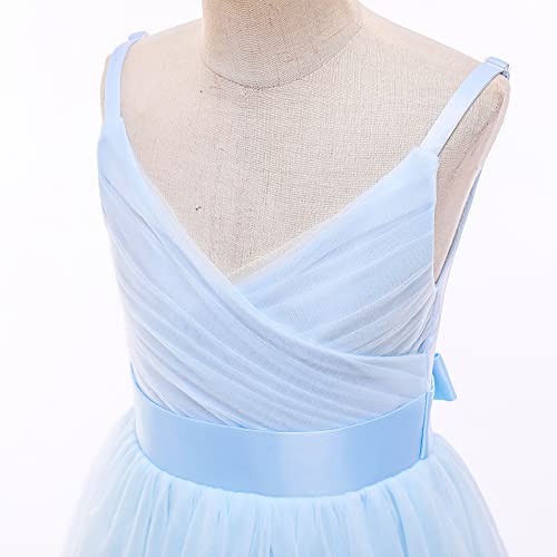 Image of Glamulice Flower Girls Spaghetti Strap Tulle Dress Long A Line Wedding Pageant Dresses Princess Birthday Party Ball Gown