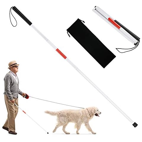 CHALA Folding Blind Cane,123cm/48.4in Portable Walking Stick Adjustable Aluminium Alloy Collapsible Support Crutch (Folds Down 4 Sections) for Vision Impaired and Blind Cover
