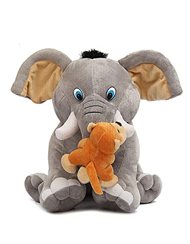 Image of HUG 'n' FEEL SOFT TOYS Soft Toys Long Soft Lovable hugable Cute Giant Life Size Figure Toy Bear Plush & Stuffed Toys (ELEPAHNT with Monkey, Grey) Lovely Teddy Figure Toy
