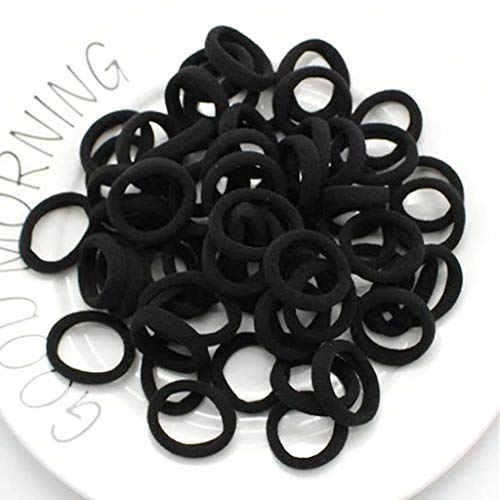 LYDZTION 100pcs/Set Hair Ties,Colorful Nylon Small Elastic Hair Bands for Ponytail Holder Rubber Bands Headband Hair Accessories with Storage Bag,Black
