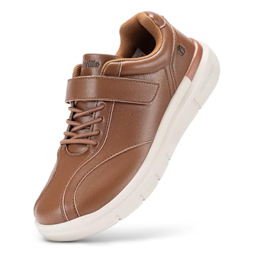 Image of FitVille Diabetic Shoes for Men Extra Wide Comfortable Leather Walking Shoes Hook & Loop Orthopedic Dress Sneakers for Swollen Feet