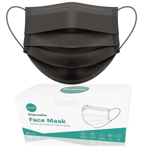 FINESTIC Disposable Face Mask for Adults, Breathable 3-Ply Premium Quality with Adjustable Nose Wire