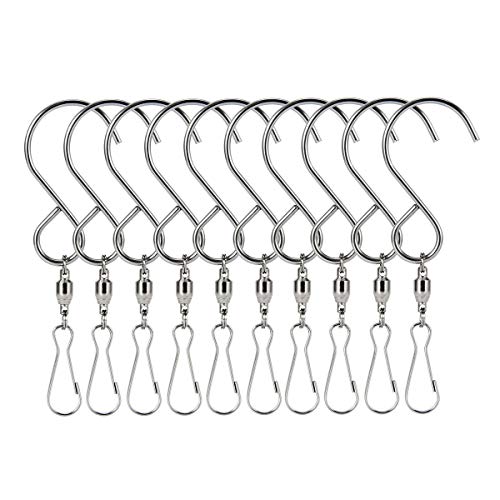 AIEVE Swivel Hooks 10 Pack Swivel Hooks Swivel Hooks for Hanging Wind Spinners S Hook Clips Wind Chimes Crystal Twisters Plants Flower Pots Bird Feeder Outdoor Ornament Hooks Party Supply, Silver