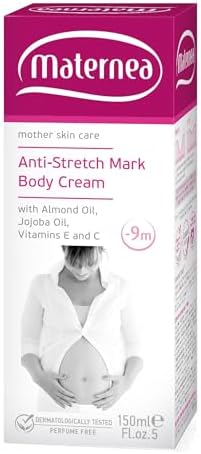 MATERNEA Anti-Stretch Marks Body Cream with Almond Oil, Jojoba Oil, Vitamins E and C (5 fl.oz. US) Allergen & Perfume Free