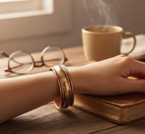 Image of Touchstone copper bracelets | gift for men women |adjustable 100% pure solid real magnetic jewelry | handmade bracelet set combo | rope braided tibetan bangles.