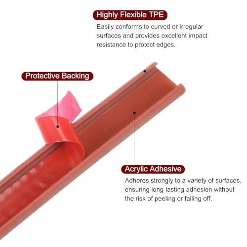sourcing map U-förmiges Kantenband, 15/32 Zoll x 9,8 Fuß (12 mm x 3000 mm), Selbstklebender Flexibler TPE-Furnierkantenkantenschutz für die Reparatur von Möbeln, Schränken und Tischen, braun