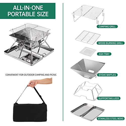 Rollingsurfer Folding Campfire Grill, Lightweight 304 Stainless Steel Grate Barbeque Grill, Portable Camping Fire Pit With Legs For Picnics, Outdoor Backpacking Hiking Bbq With Carrying Bag #TOP1