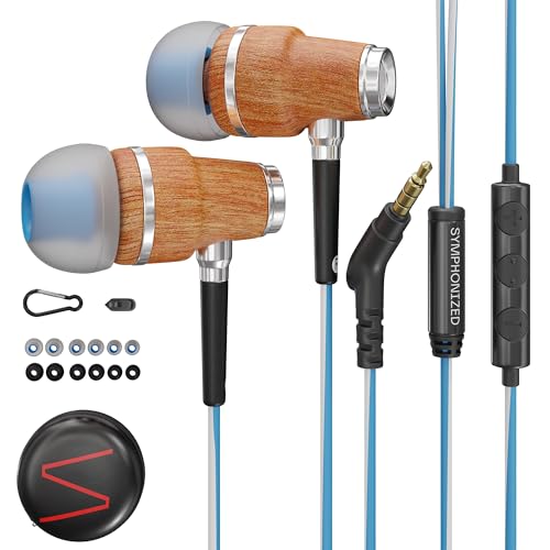 Symphonized® Auriculares con Cable y Microfono, Bajos 8mm con Madera de Bubinga Sonido 3D, Auriculares Cancelacion …