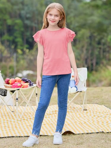 Image of Imily Bela Girls Ruffle Sleeve Shirts Crewneck Eyelet Tops 4-15 Years | Cute summer casual blouse, Soft breathable eyelet fabric with ruffle sleeves, Comfortable daily shirts for kids