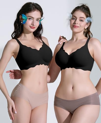 Image of Ganado Scalloped Wireless Bras for Women Seamless Jelly Bra | No Underwire, Support & Lift, Padded, Convertible Adjustable Straps, Back Smoothing, Soft Comfort Everyday Bras, T Shirt Bra