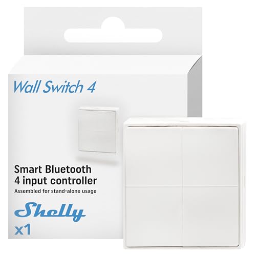 Shelly BLU Wall Switch 4 Stand Alone,Interruttore di Controllo Remoto Smart Bluetooth,Wireless,Attivazione Azioni con Pressioni Multiple,Domotica, Тelecomando, Alexa e Google Home, Gateway Richiesto