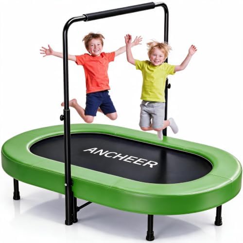 ANCHEER Trampoline for Kids, Toddler Trampoline Indoor Sports and Outdoor Games 56″ Kids Rebounder 220LBS Capacity with Adjustable Safety Handrail Foldable Jumper for Boys and Girls